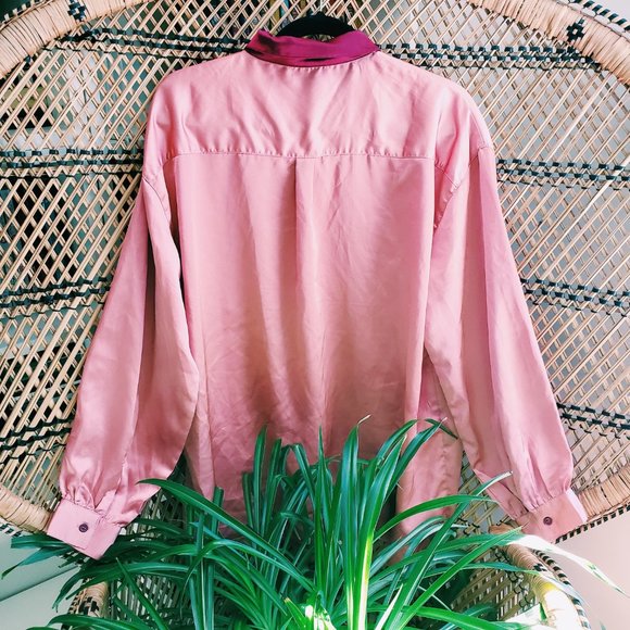 Oversized satin shirt with contrast pockets in pink UK 6 EU 34 US 2 - Picture 3 of 3